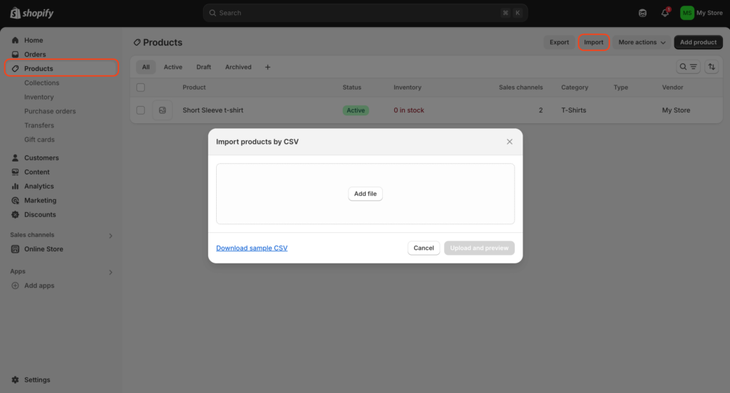 Product import csv