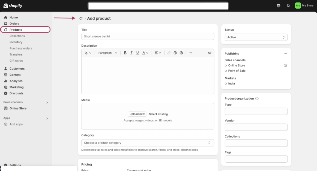 Shopify add product