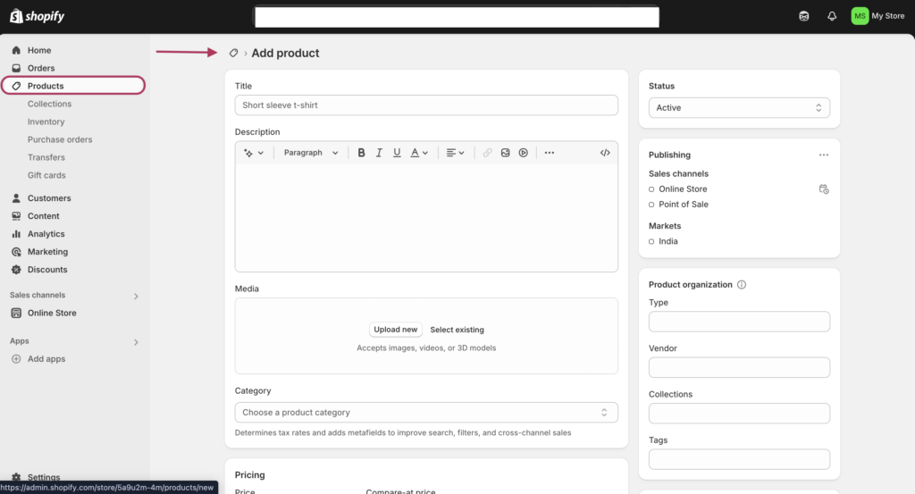 Shopify add product