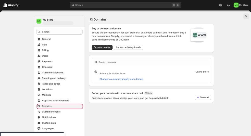Shopify domain