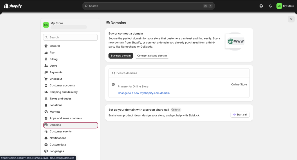 Shopify domain
