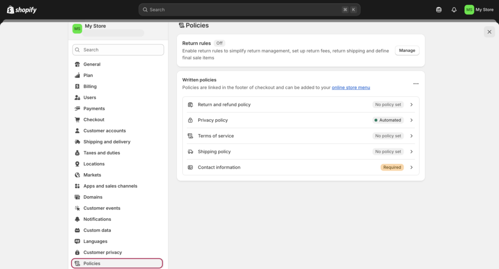 Shopify policies