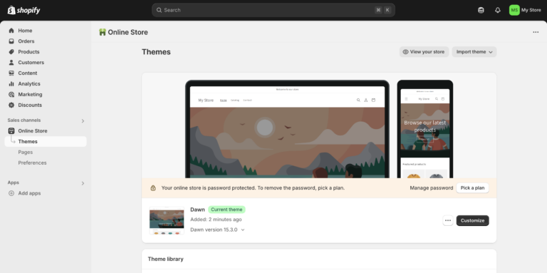Shopify theme page