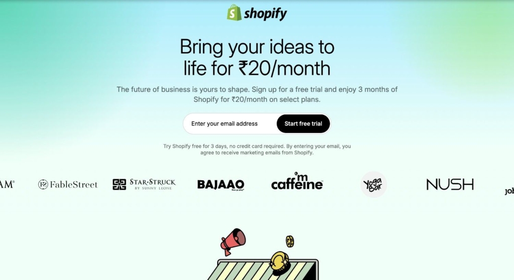 shopify sign up page