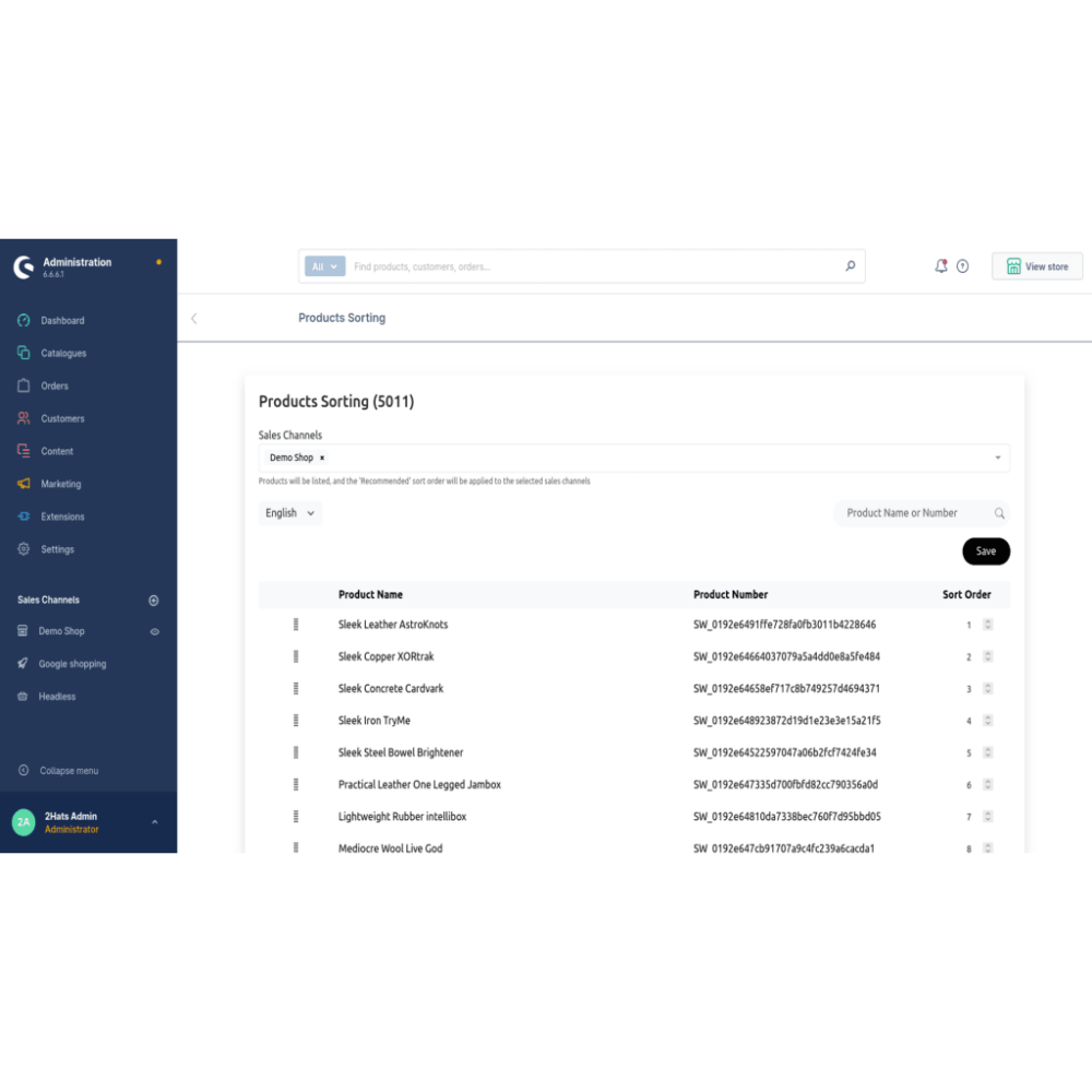 Setting the product order with drag & drop